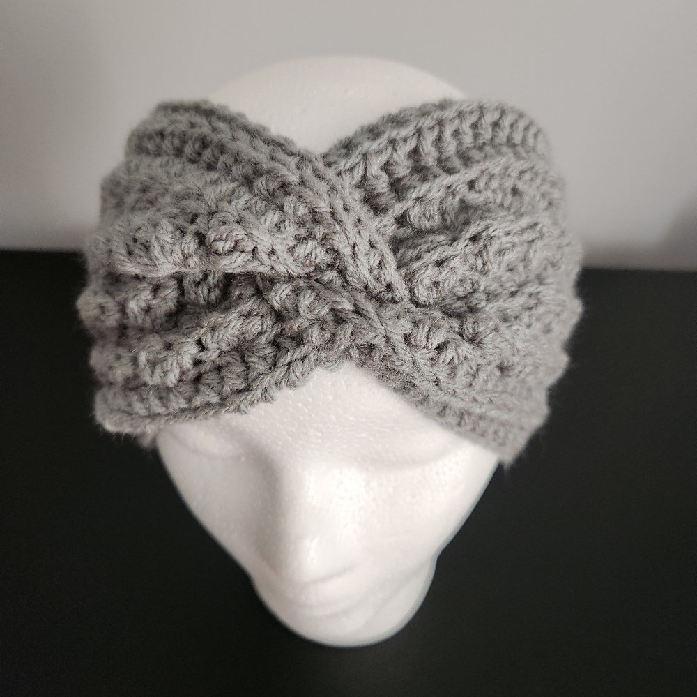 Handmade Crocheted Twisted Grey Earwarmer Headband, New
